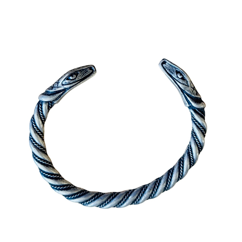 Viking Style Snake Bracelet VTG Cable Cuff Oxidized Silver Plated Statement